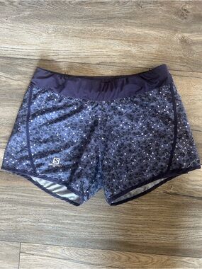 Salomon Women's Dark Purple Patterned Athletic Shorts